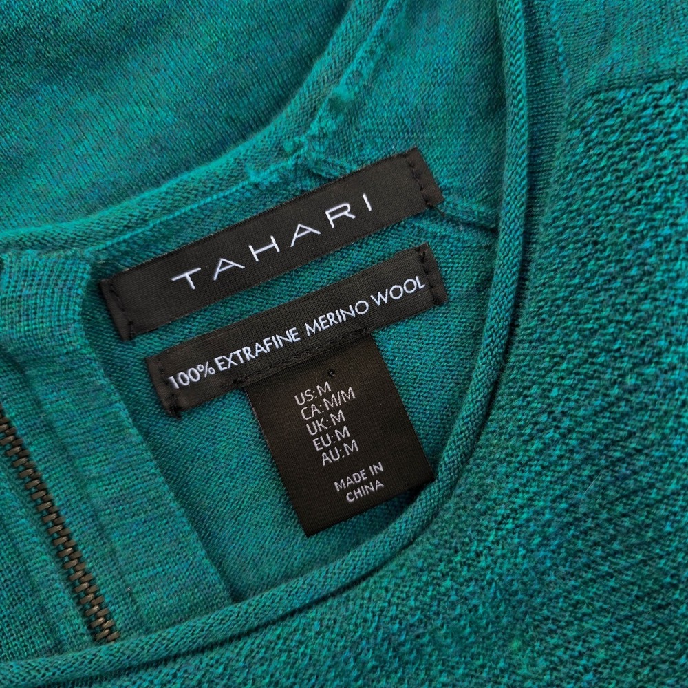 Lightweight Merino Wool Sweater Womens M Emerald Green Textured Knit Roll Neck - Picture 4 of 5